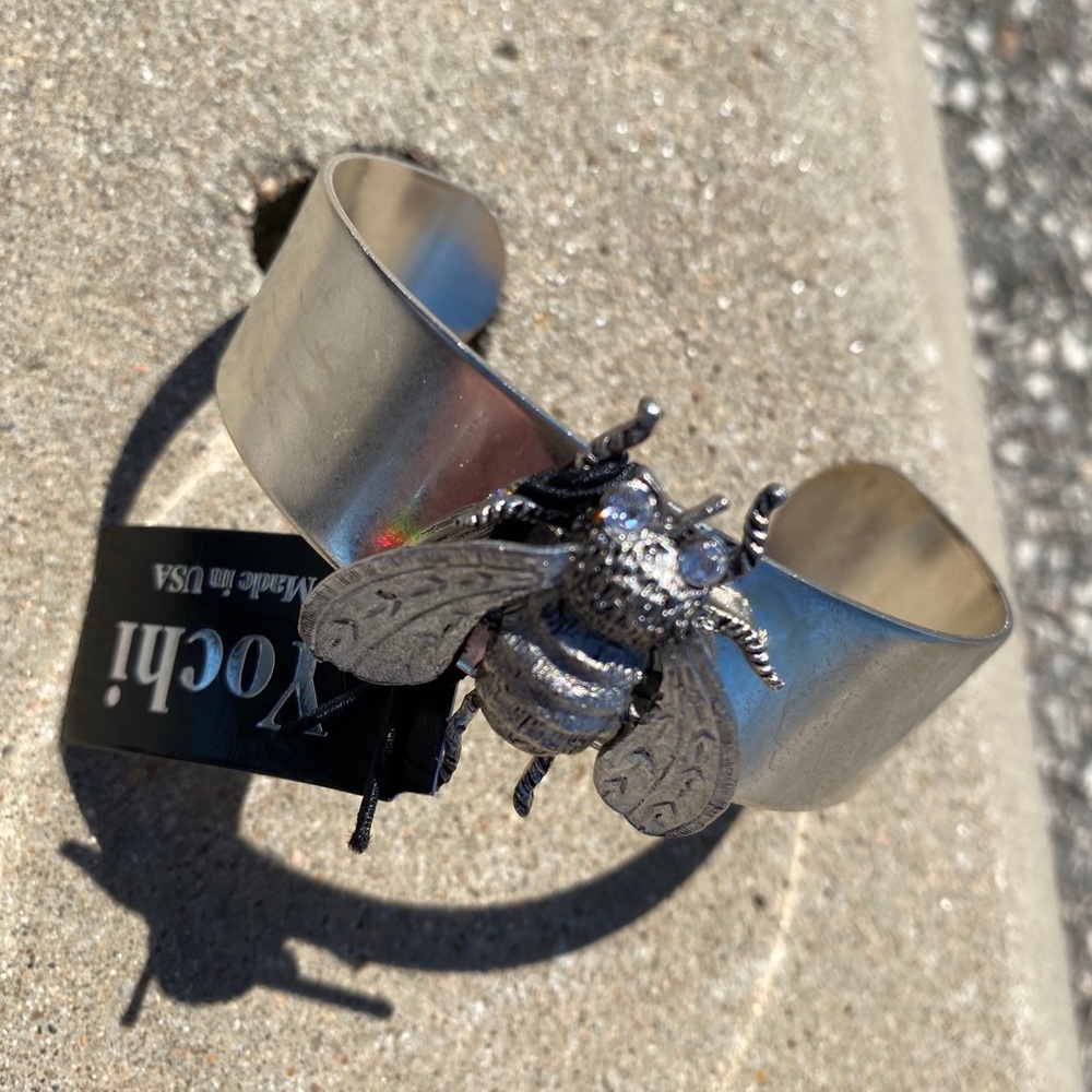 Yochi Silver Bee Cuff Bracelet w/Crystal Eyes